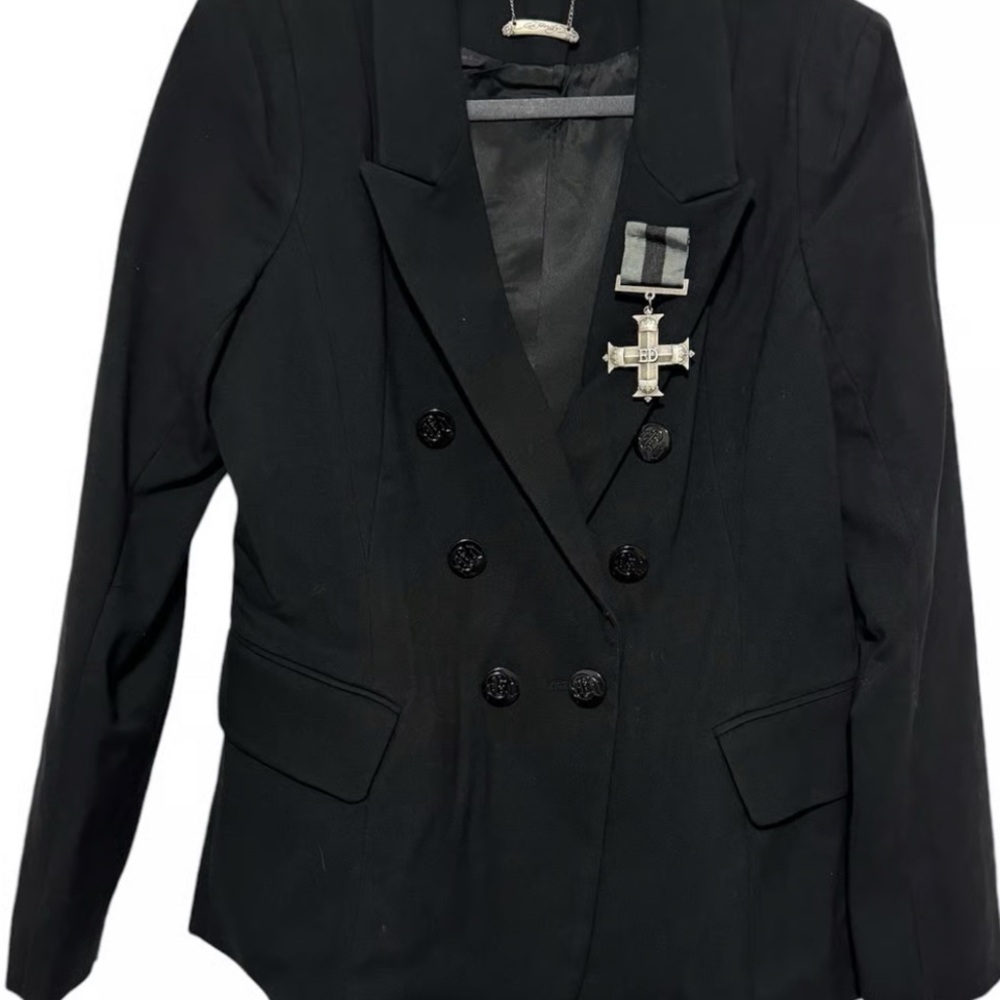 Ed Hardy Black Double-Breasted Blazer with Cross Detail